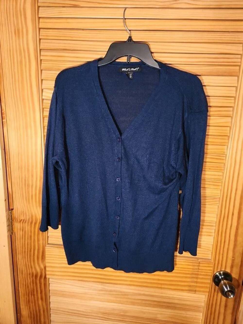 What’s Next? Essential Midnight Navy V-Neck Button-Front Cardigan – Size Extra L